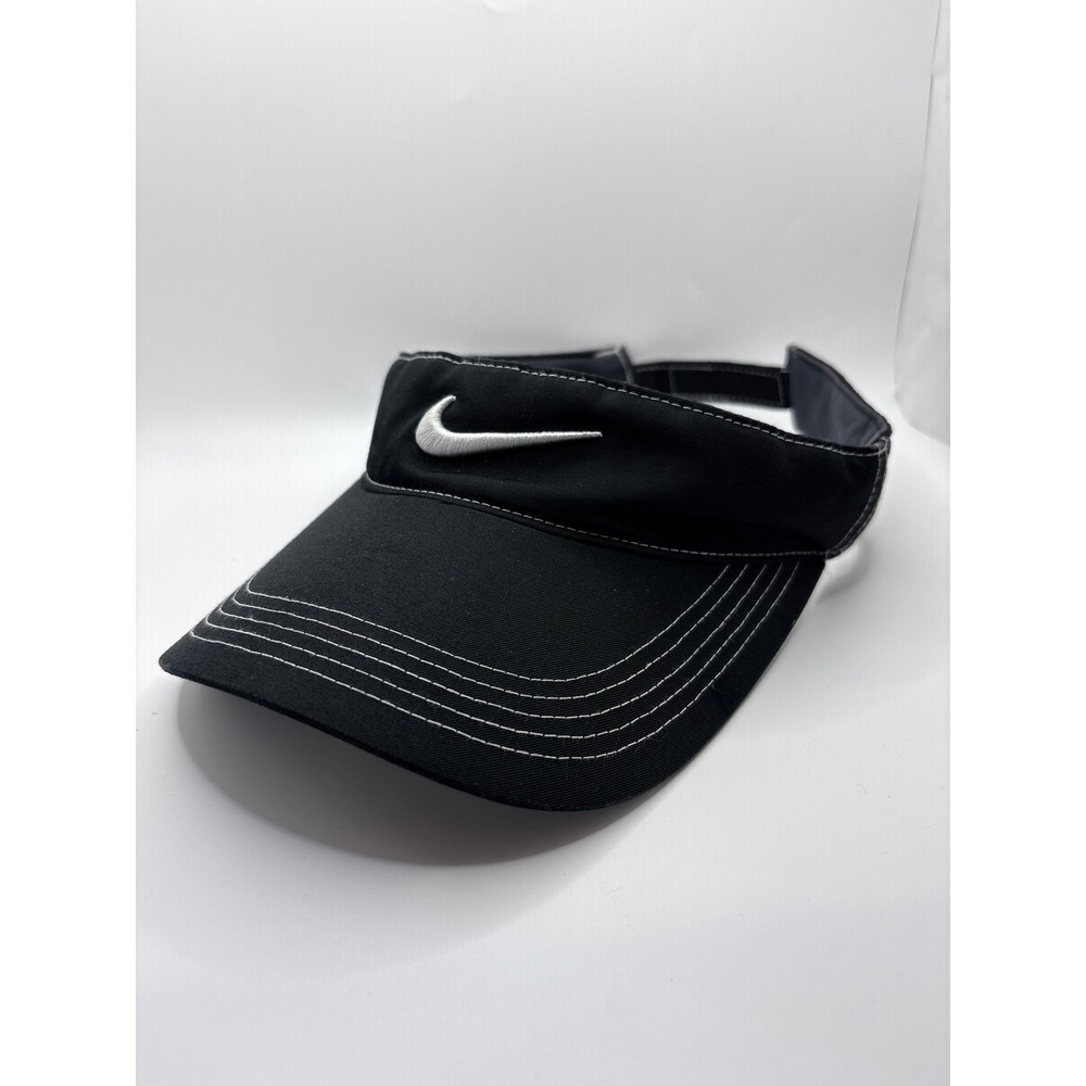 Nike Golf Visor‎ Black White Contrast Stitch Adjustable Hat 360763-010 OSFA